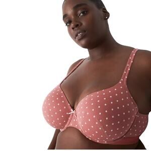 Cacique Lightly Lined T-Shirt Bra Polka Dot Cotton Comfort Band 44DD Dot Print